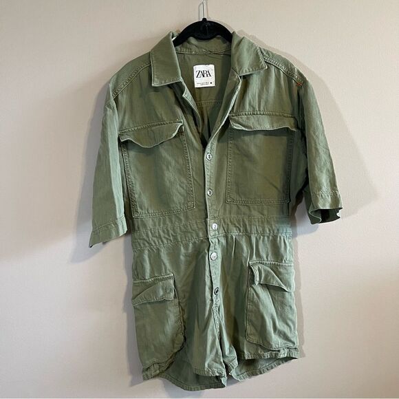 ✨ Zara Safari Utility Playsuit Romper Olive Green XS - Picture 2 of 10